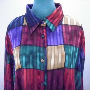 Vintage Yves St. Clair 2 Women's Vibrant Multicolor 22W Button up Blouse